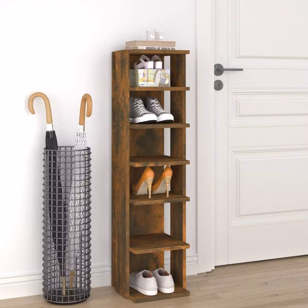 Berkfield Home Shoe Rack in Smoked Oak Brown, W/D/H: 27.5 x 27 x 102 cm – 2