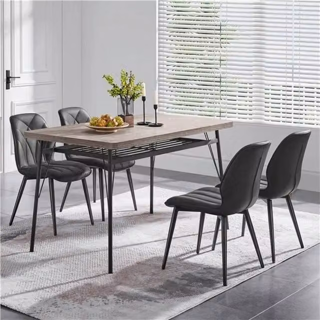 KORVIXA Set of 2 Modern Dining Chairs in Grey Synthetic Leather with Wood and Metal Legs