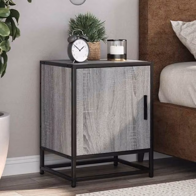 Berkfield Home Set of 2 Grey Sonoma Bedside Cabinets in Engineered Wood and Metal, W/D/H: 40 x 31 x 50 cm