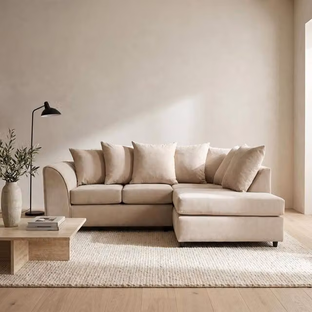 Abakus Direct Harriet Relaxed Linen Right Facing Corner Sofa with Chaise and Scatter Cushions in Beige