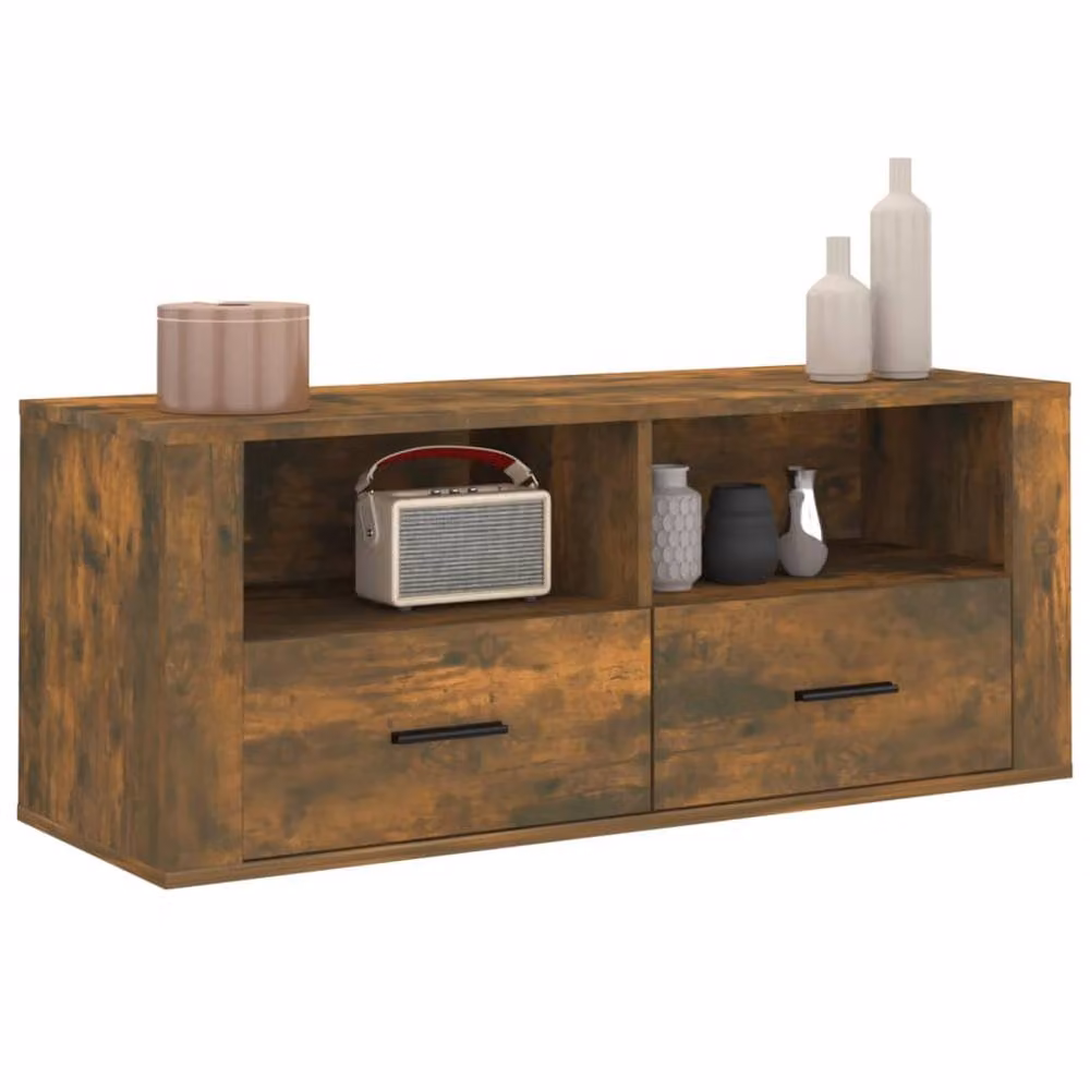 Berkfield Home Smoked Oak TV Cabinet in Brown, W/D/H: 100 x 35 x 40 cm – 3