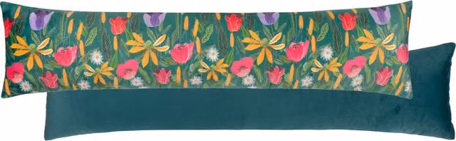House Of Bloom Celandine Velvet Draught Excluder - Petrol, Yellow and Green