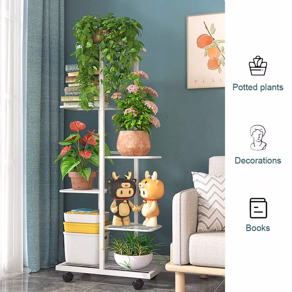 NESTLUNE 6 Tier White Metal Plant Shelf Rack Display W/D/H: 100 x 100 x 100 cm – 3