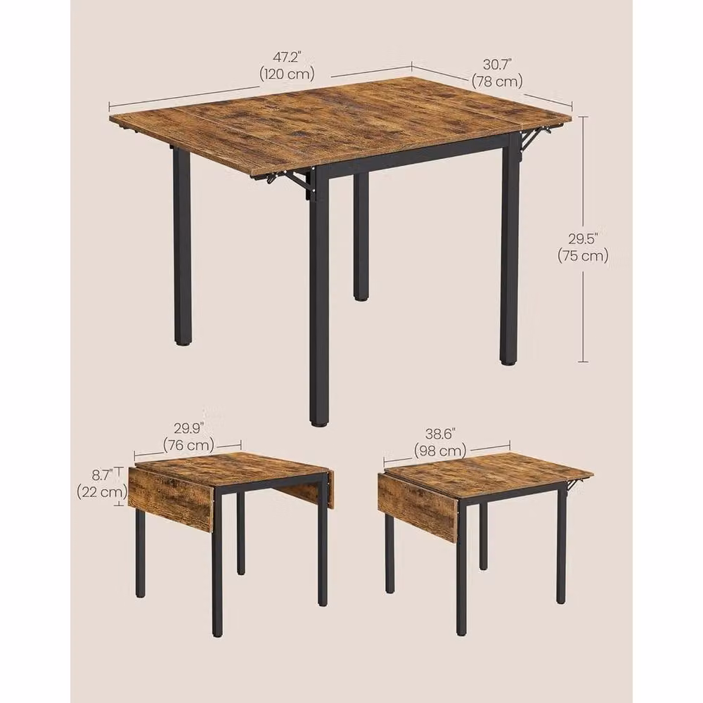 FORGEVIO Brown Wood Folding Dining Table with Butterfly Drop Leaf and Extendable Top – 2