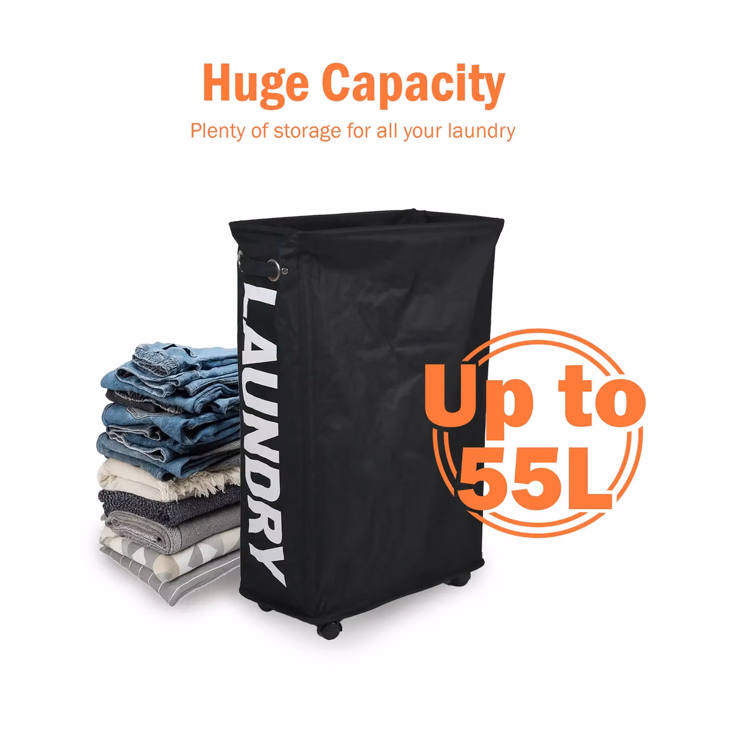 Libbi Lou Laundry Tote Bag with Wheels, 55L, Black – 2