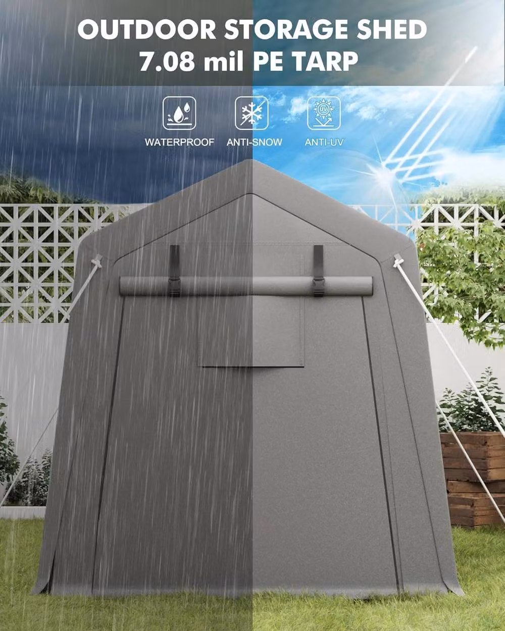 London Boutique Grey Garden Storage Shed with Roll-Up Zipper Door and Gable Roof – 7