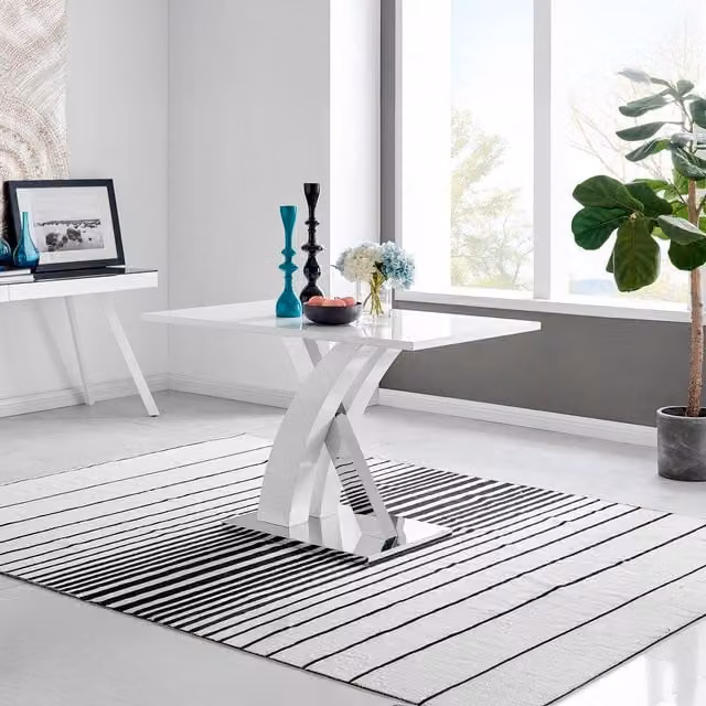 FurnitureboxUK Atlanta 4 Seater White High Gloss Rectangular Dining Table with Chrome Metal X-Frame – 1