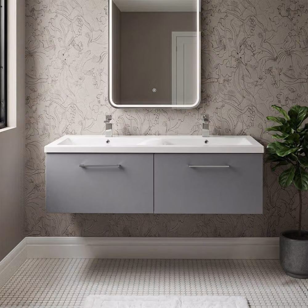 Balterley Level 1200mm Wall Hung Double Basin Vanity Unit with 2 Drawers, Satin Grey – 3