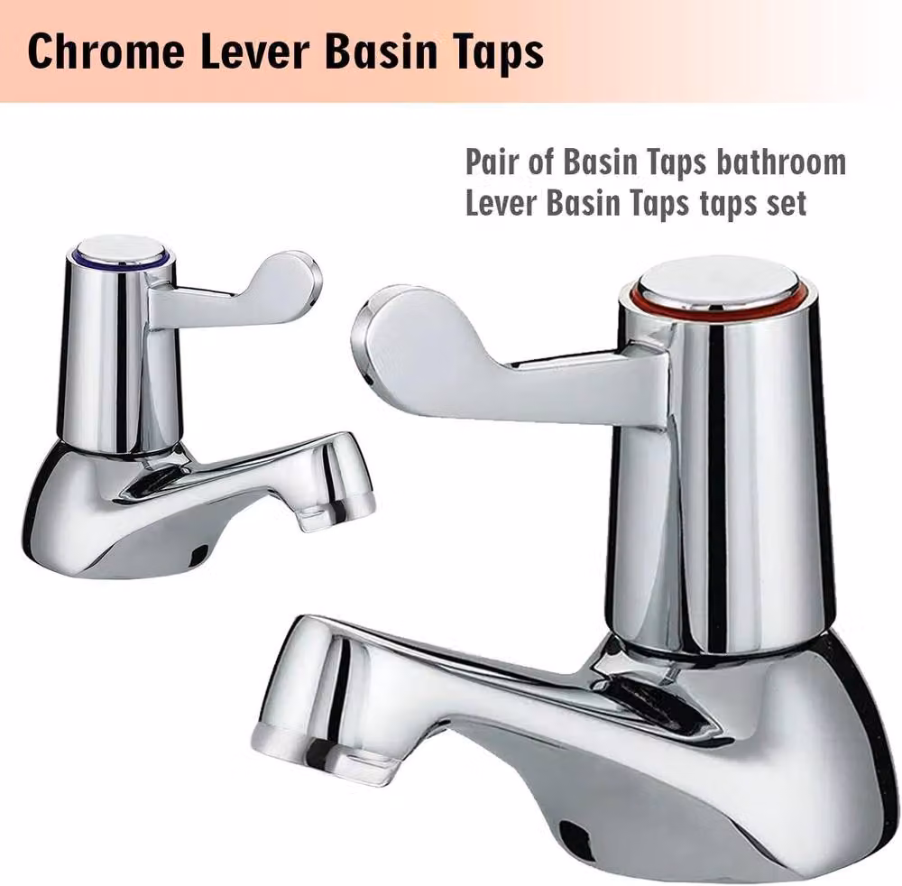 ATEK Pair of Chrome-Plated Brass Bathroom and Kitchen Basin Taps with Quarter Turn Lever Handles in Silver – 3