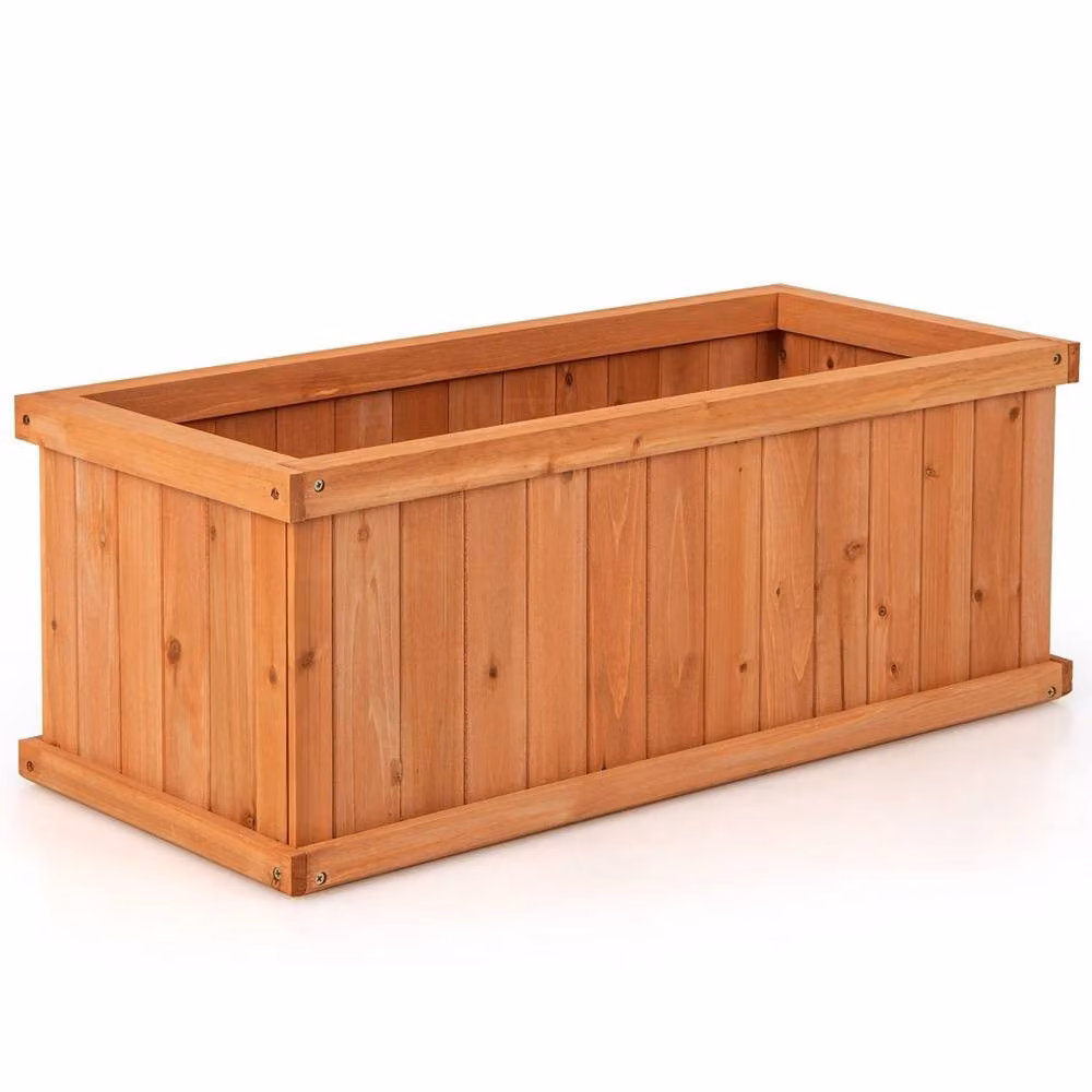 VOGREX Brown Fir Wood Raised Garden Bed Rectangle Planter Box – 4