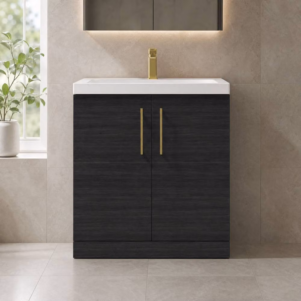 Balterley Black Matt Modern Freestanding Bathroom Floor Vanity Unit with Basin and 2 Soft Close Hinged Doors, Width: 81 cm – 2