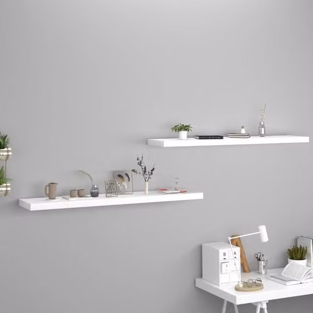Berkfield Home Floating Wall Shelves, 2 Piece Set, White, W: 120 cm, D: 23.5 cm, H: 3.8 cm – 1