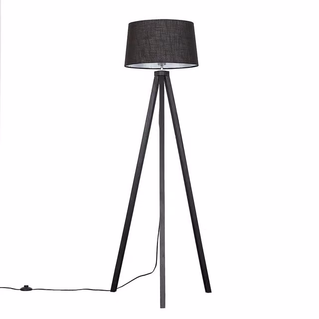 ValueLights Barbro Black Wood Tripod Floor Lamp with Fabric Shade, Height: 130 cm