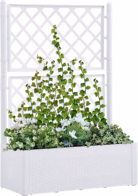 Berkfield Home Garden White Raised Bed with Trellis and Self-Watering System – 1