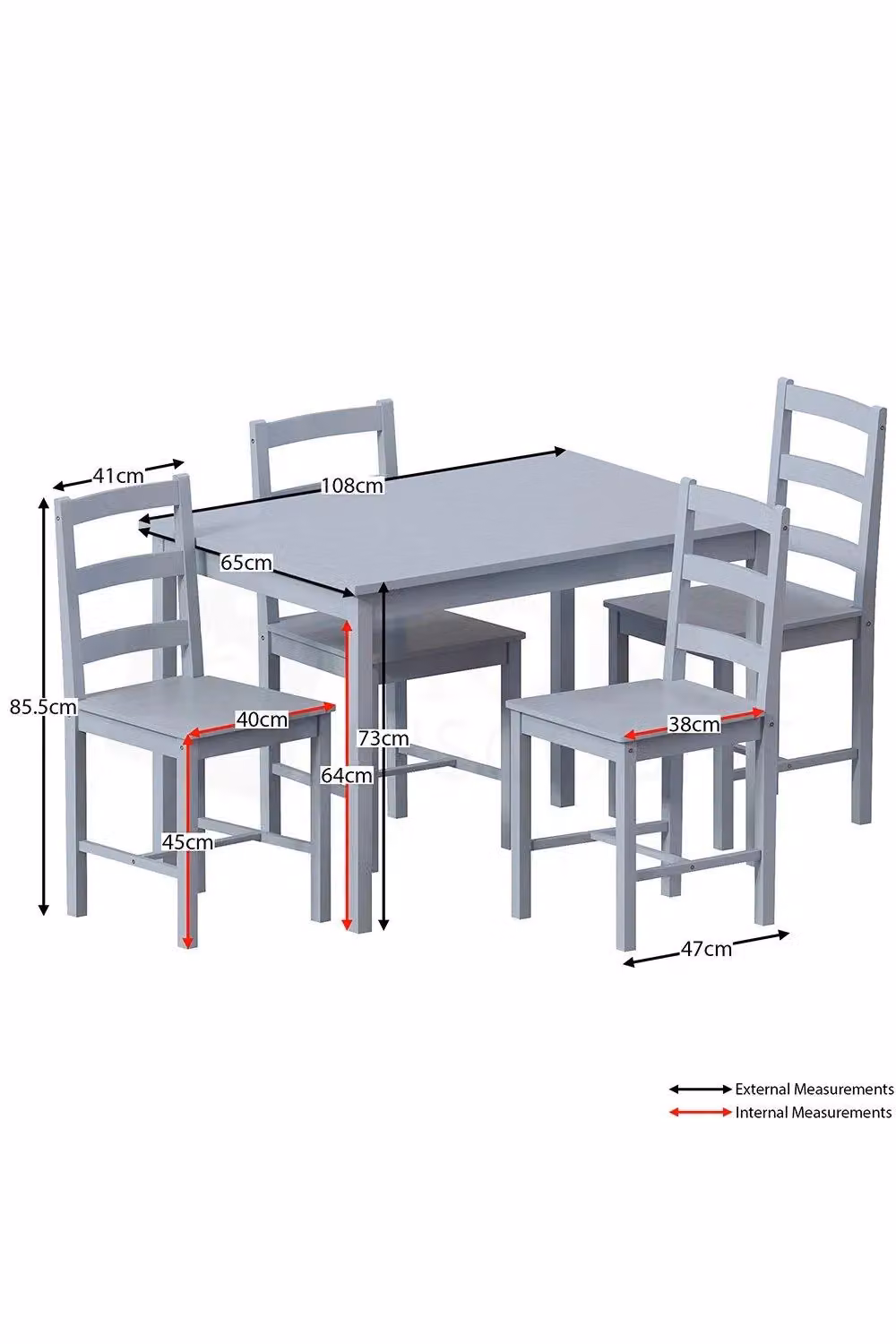 Vida Designs Yorkshire 4 Seater Dining Set in Grey Solid Pine Wood – 2