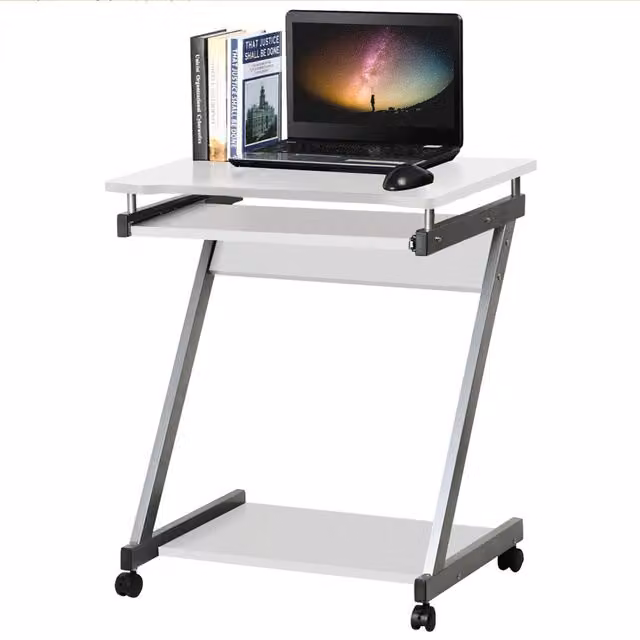 Yaheetech Modern Z-Shaped Computer Desk with Sliding Keyboard in White