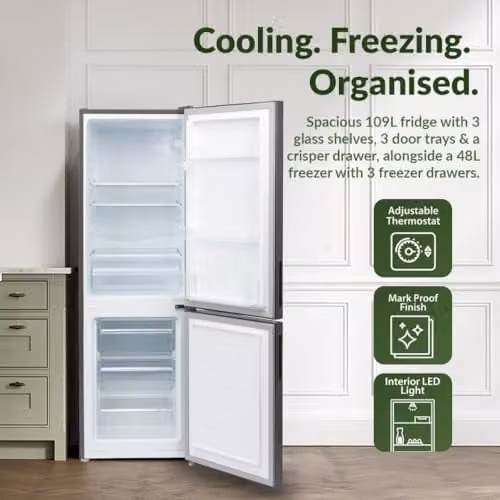 Willow WFF157G 157L Freestanding 70/30 Low Frost Fridge Freezer in Grey – 5