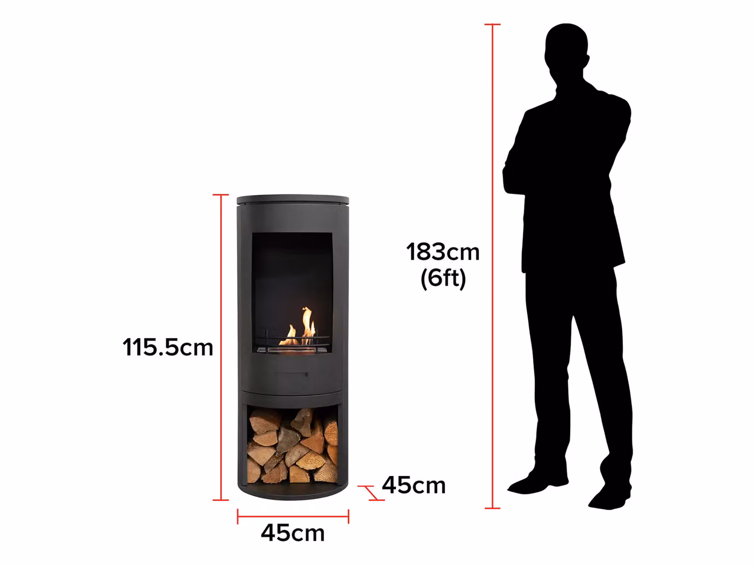 Sureflame Barilo Bio Ethanol Stove in Black Steel, W/D/H: 115.5 x 45.0 x 45.0 cm – 5