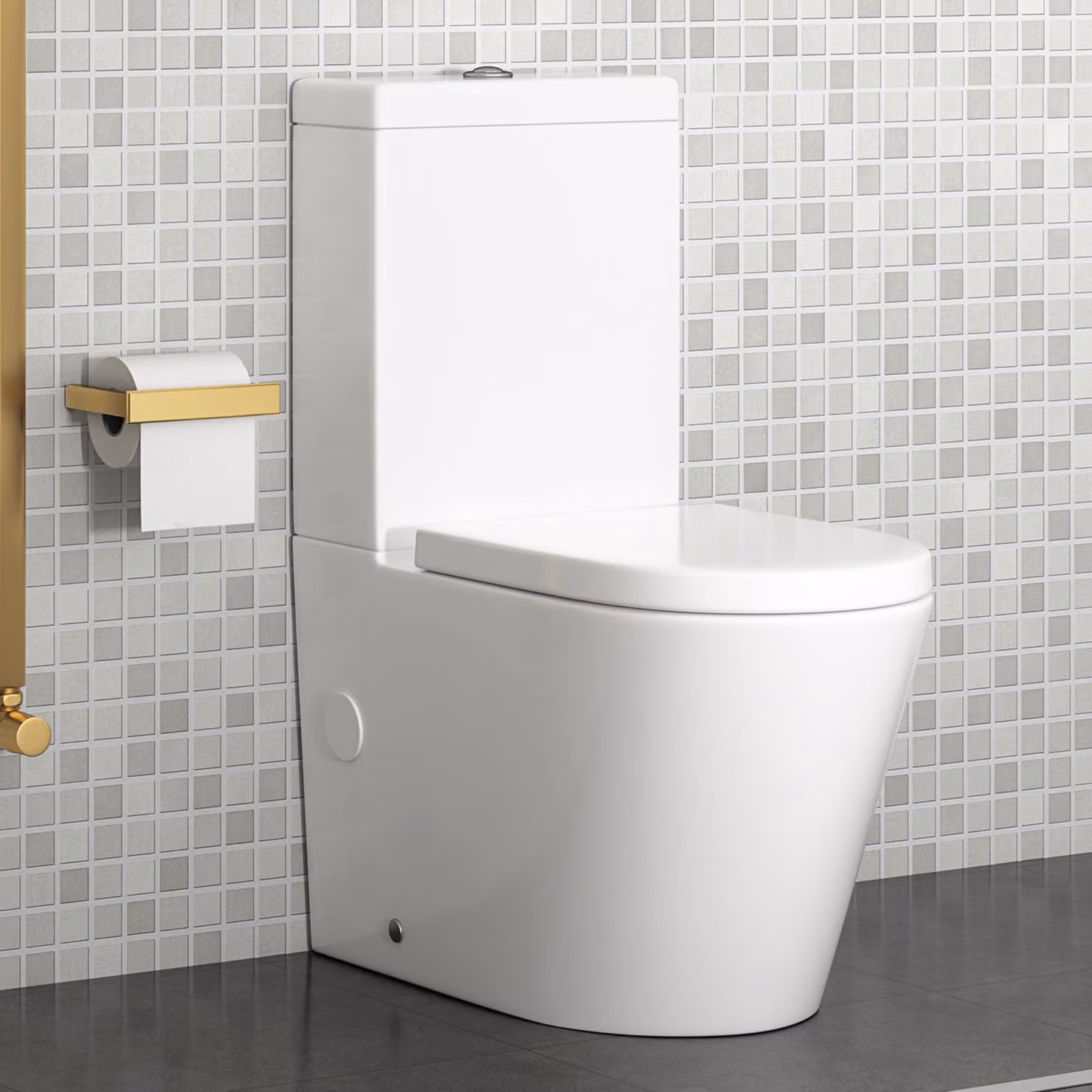 Royal Bathrooms Cesar Short Projection Rimless Close Coupled Toilet with Soft Close Seat and Cistern, White Ceramic