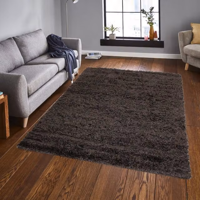 Roseley Modern Shaggy Rug in Black, 170 cm