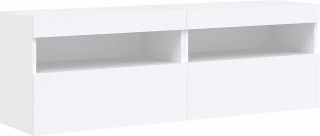 Berkfield Home Set of 2 Modern White Glossy TV Wall Cabinets with LED Lights W/D/H: 60 x 30 x 40 cm – 1