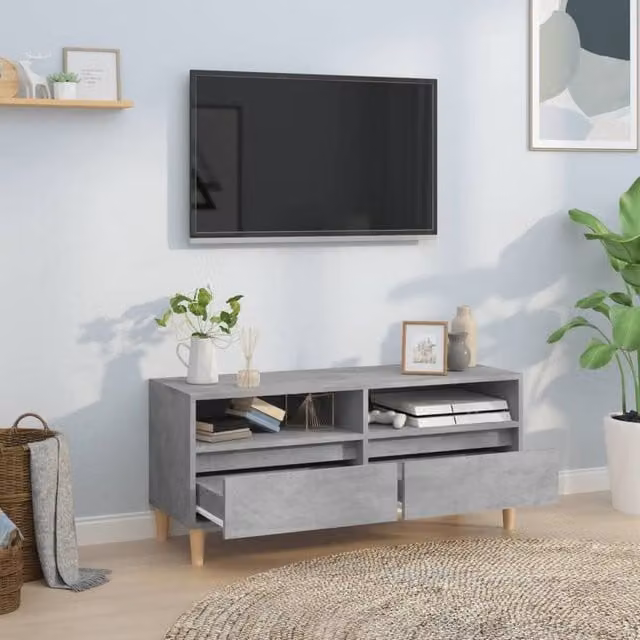 Berkfield Home TV Cabinet in Concrete Grey, Engineered Wood, W: 100 cm, D: 34.5 cm, H: 44.5 cm – 1