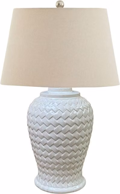 KDMK White Woven Ceramic Table Lamp with Fabric Shade