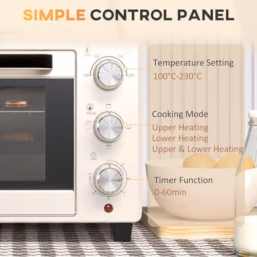 HOMCOM 21L Countertop Electric Mini Oven with Grill and Timer, 1400W, Beige/White – 4