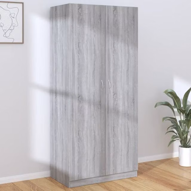 Berkfield Home Sonoma Grey Wardrobe with Hinged Doors, W/D/H: 90 x 50 x 200 cm