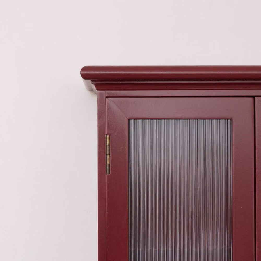 Melody Maison Mulberry Red Reeded Glass Wall Cabinet in Dark Red – 2