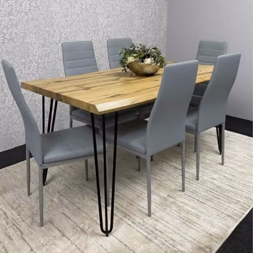 Kosy Koala Dining Table Set with 6 Grey Faux Leather Chairs and Brown Rectangular MDF Table