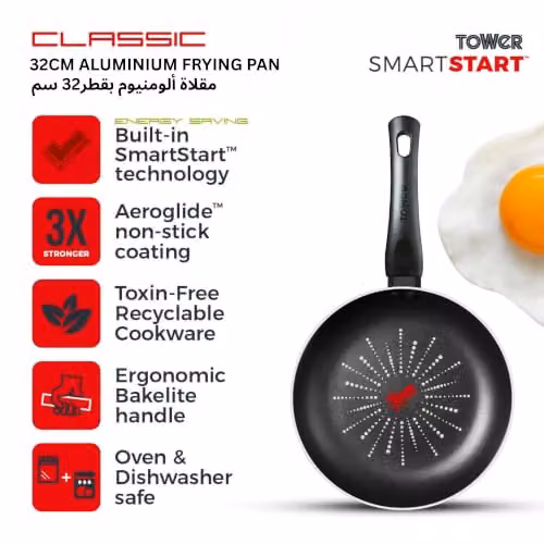 Tower SmartStart Classic 32cm Aluminium Non-Stick Frying Pan, Black – 2