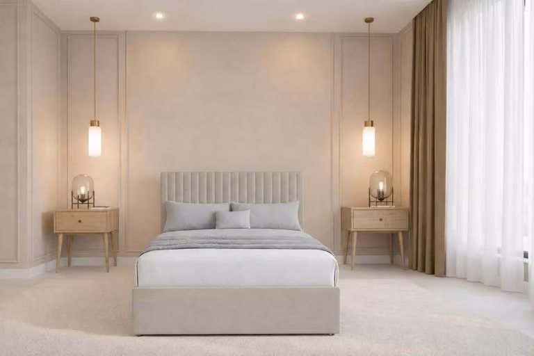 Nexus Mattresses Ltd Amalfi Plush Sprung Divan Set with 4 Drawers and 54 inch Headboard in Beige, Super King, W/D/H: 160 x 200 cm
