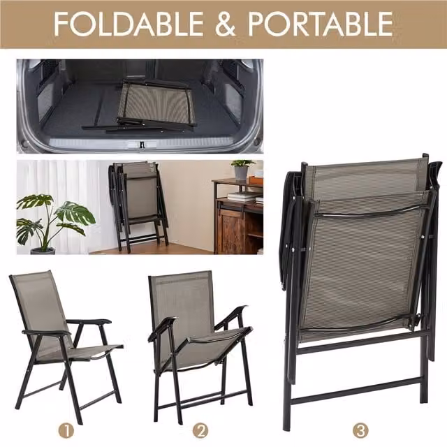 Yaheetech Modern Brown Metal Outdoor Patio Folding Dining Chairs