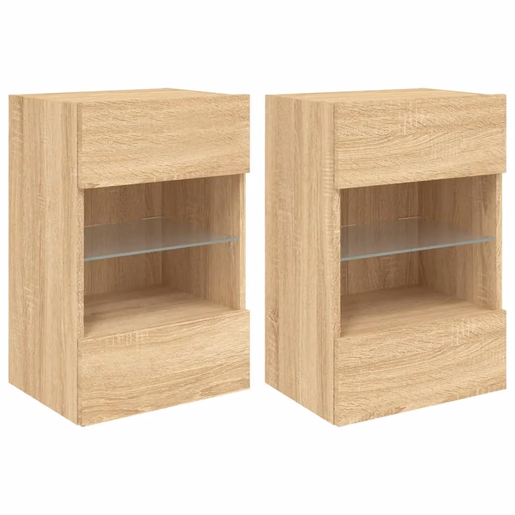 Berkfield Home Set of 2 Modern Wall Mounted TV Cabinets with Integrated LED Lights in Sonoma Oak Brown, W/D/H: 40 x 30 x 60.5 cm – 2