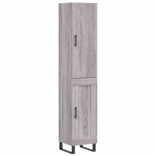 vidaXL Modern Grey Sonoma Highboard with Hinged Doors and Internal Shelves, W/D/H: 34.5 x 34 x 180 cm