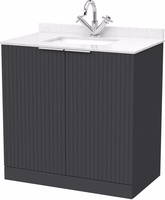 Balterley Callingwood 2 Door Bathroom Vanity Unit with Marble Top and Basin, Dark Grey, W: 80 cm
