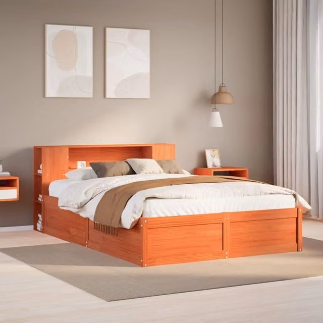 Berkfield Home King Size Solid Wood Pine Bed Frame in Wax Brown, 150 x 200 cm – 1