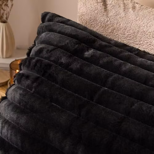 OHS Ribbed Faux Fur Bolster Pillow in Black for Maternity Support and Side Sleeping – 2