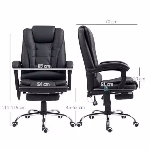 Vinsetto Black PU Leather Executive Office Chair with 6-Point Massage, Back Heat, Footrest and Reclining Function – 3