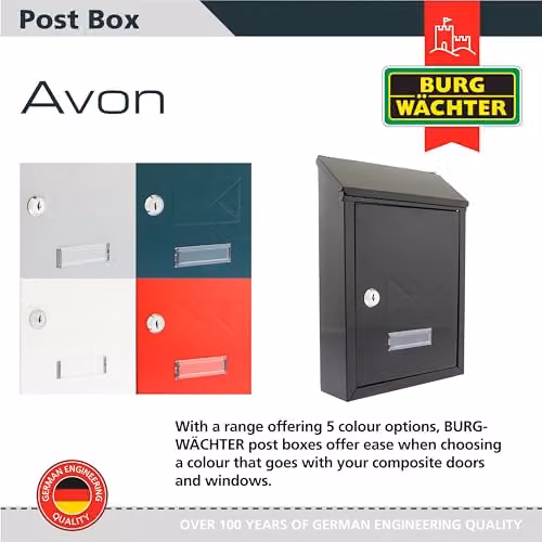 Burg-Wächter MB09BK Avon Rear Entry Wall Mounted Galvanised Steel Lockable Weatherproof Post Box, Black, W: 21 cm, H: 30 cm, D: 6.5 cm – 5