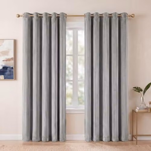 MARLOW Grey Velvet Blackout Eyelet Curtains, 2 Panels, W: 168 cm x D: 229 cm – 1