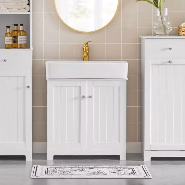 SoBuy White Under Sink Bathroom Cabinet with Hinged Doors and Internal Shelves, Height: 60 cm – 1