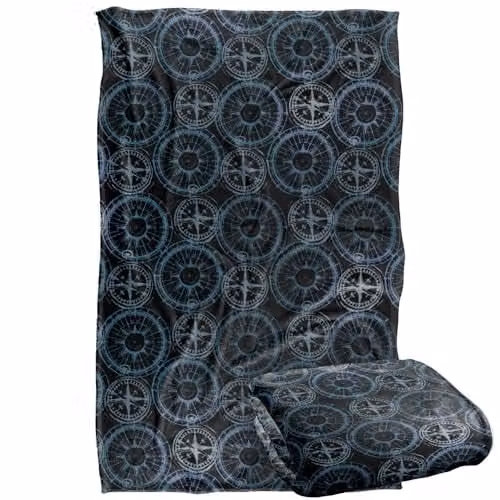 JQ Licensing Compass Pattern Silky Touch Super Soft Fleece Throw Blanket, Multicolour, W: 91 cm, D: 147 cm – 1