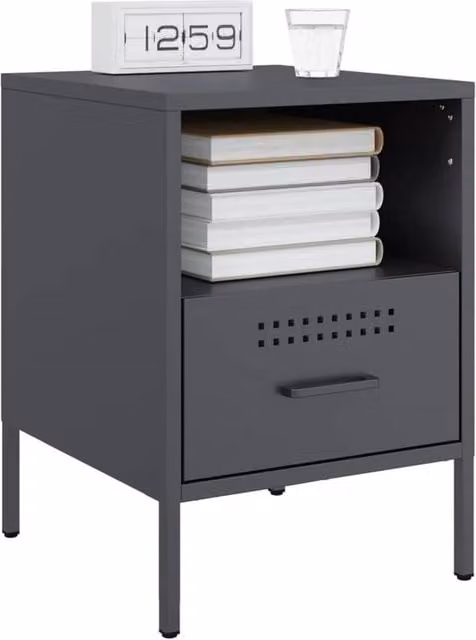 Berkfield Home Sturdy Metal Bedside Cabinets, 2 Pack, Anthracite Grey, W/D/H: 39 x 39 x 50.5 cm – 1