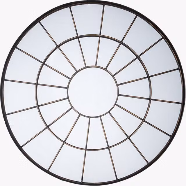 Perch & Parrow Ajax Geometric Round Wall Mirror in Black Metal and Glass