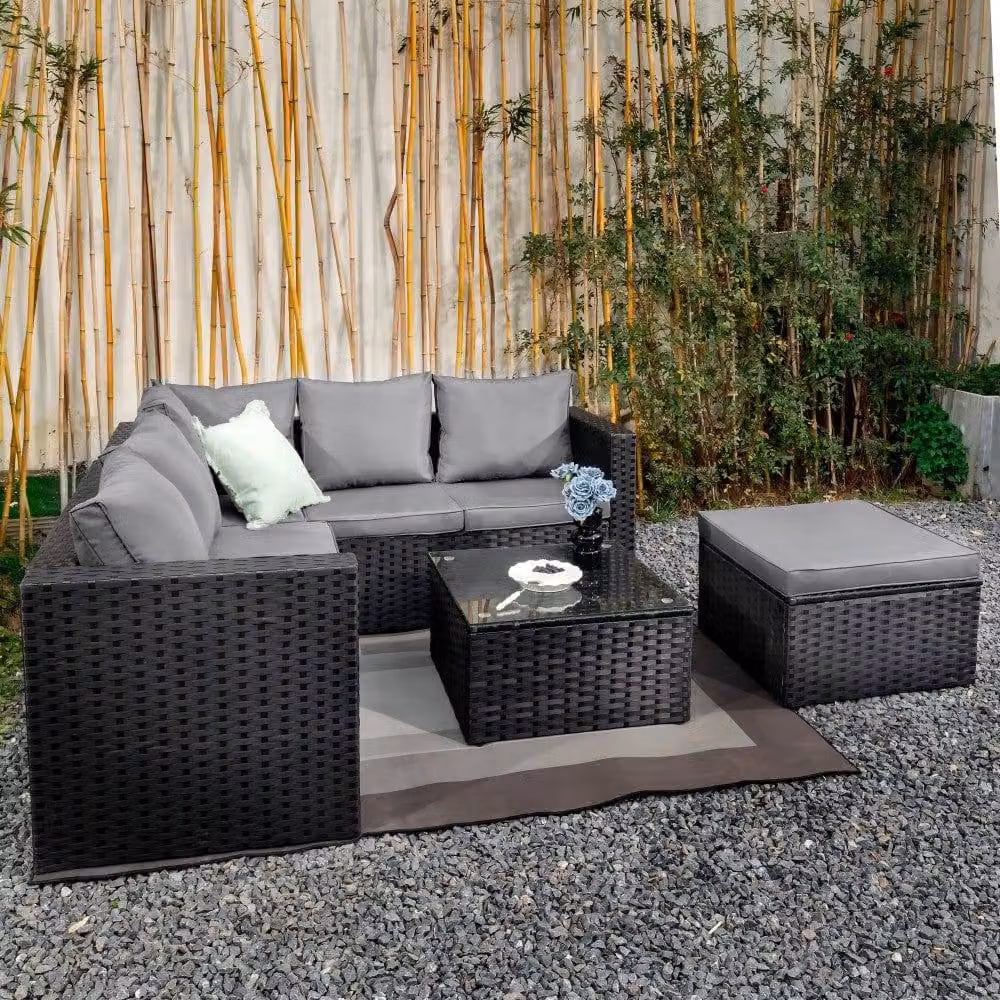 Furniture Maxi Vancouver 6 Seater Rattan Corner Sofa Patio Set in Black – 2