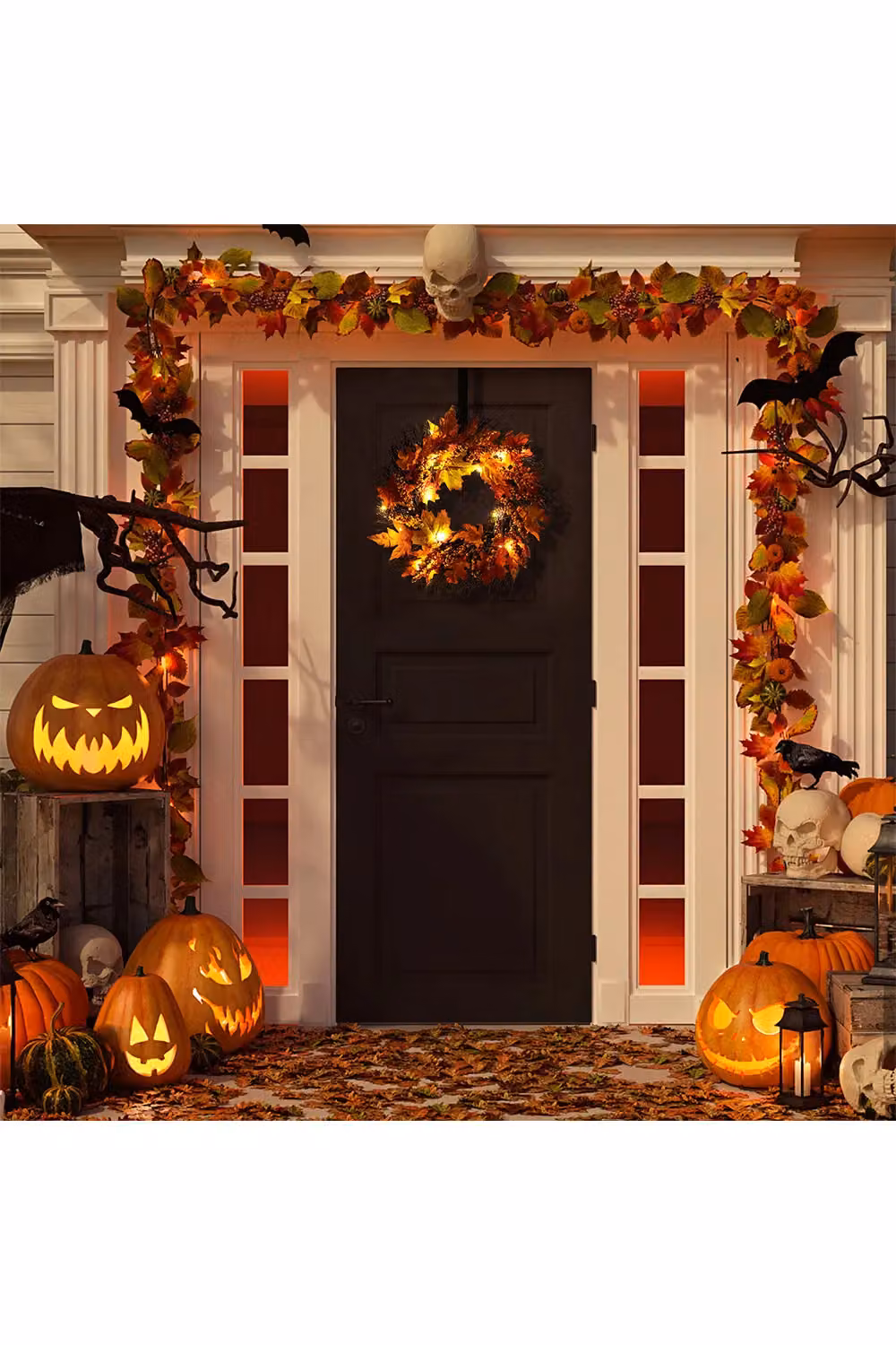 Living and Home Orange Artificial Autumn Fall Wreath with Maple Leaves, Berries and Rattan, Diameter: 45 cm – 2