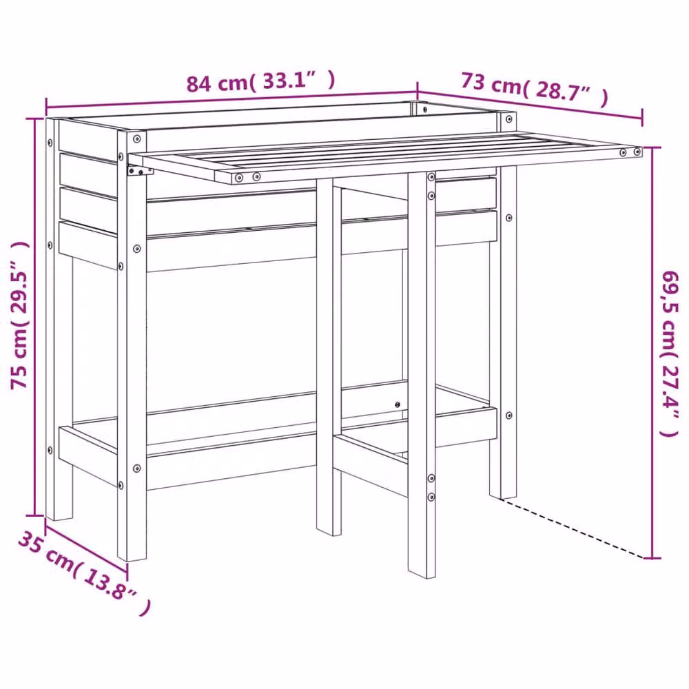Berkfield Home Garden Planter with Folding Tabletop in Grey Solid Wood Pine, W/D/H: 73.0 x 75.0 x 84.0 cm – 9