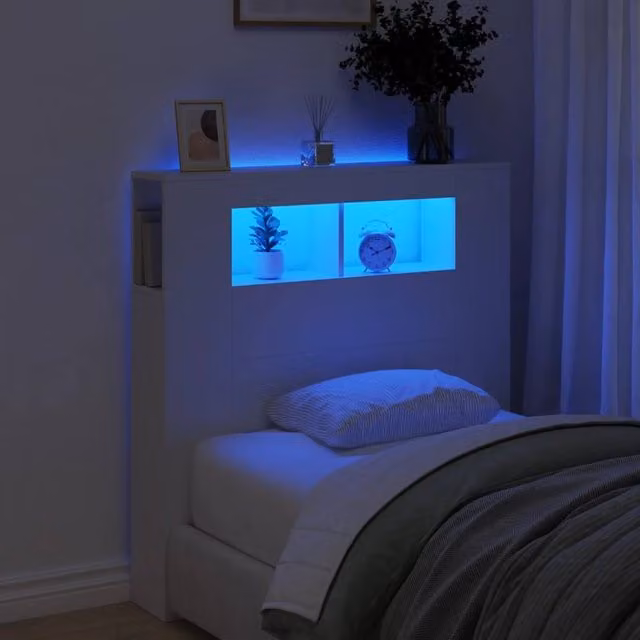 Berkfield Home Modern White LED Headboard with Integrated Shelf and USB Charging Port, W/D/H: 100 x 18.5 x 103.5 cm